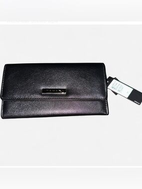 Tahari Black Tri-Fold Card Wallet with Satin-like interior
